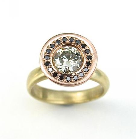 The Black Halo Ring, featuring moissanite and black diamonds