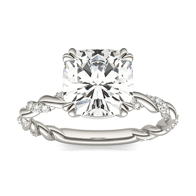 cushion moissanite white gold ring