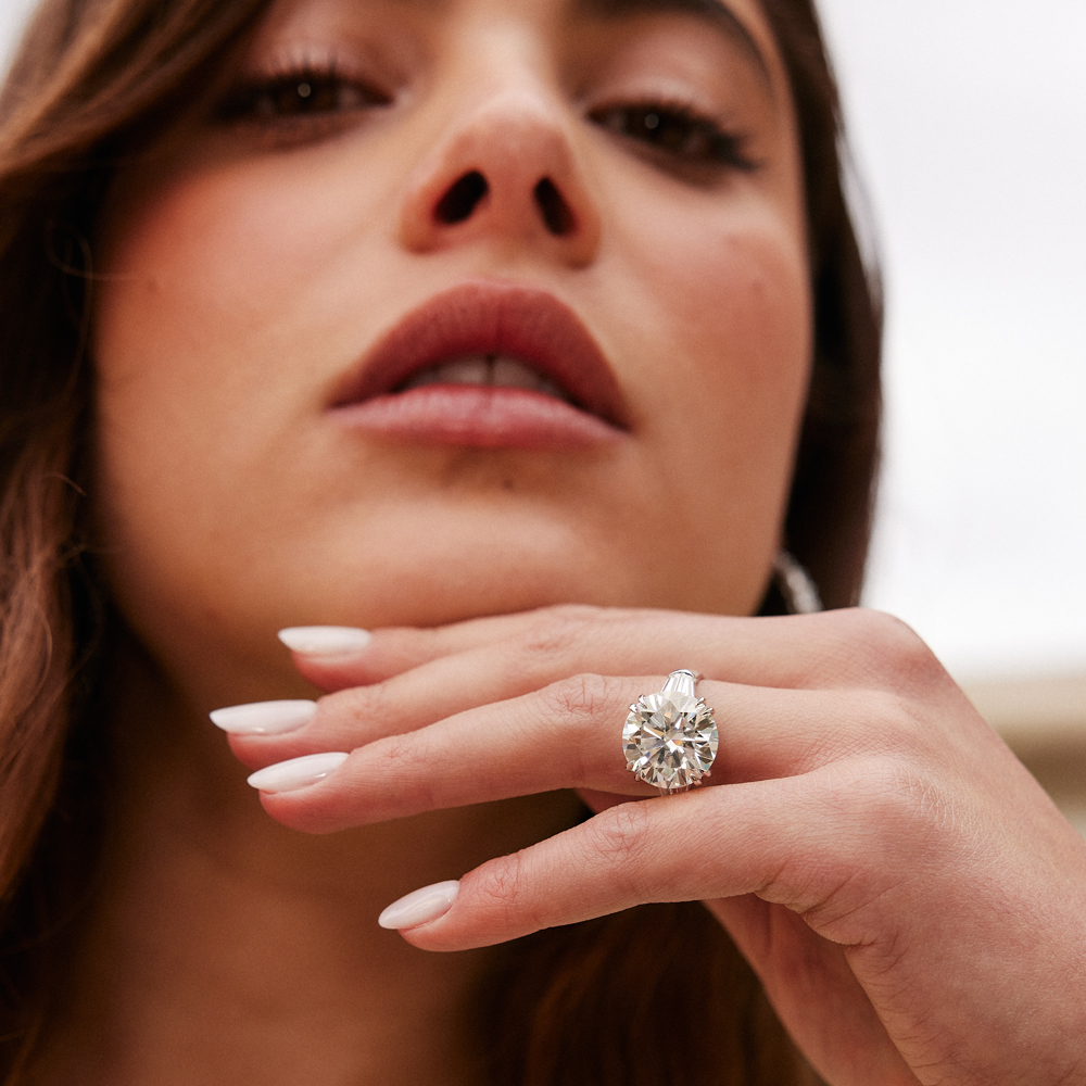 moissanite ring on woman