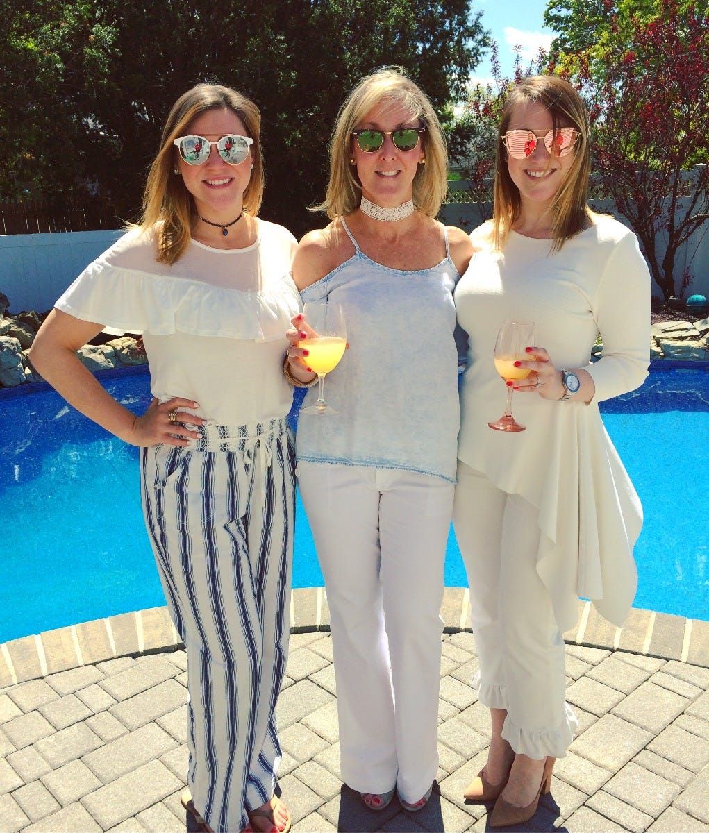 mother and daughters by pool