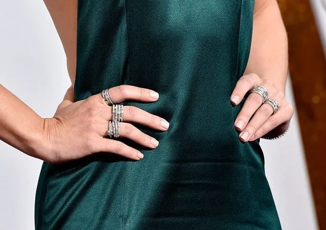 Actress Rachel McAdams wearing stacked diamond rings. Source: Ethan Miller/Getty Images North America