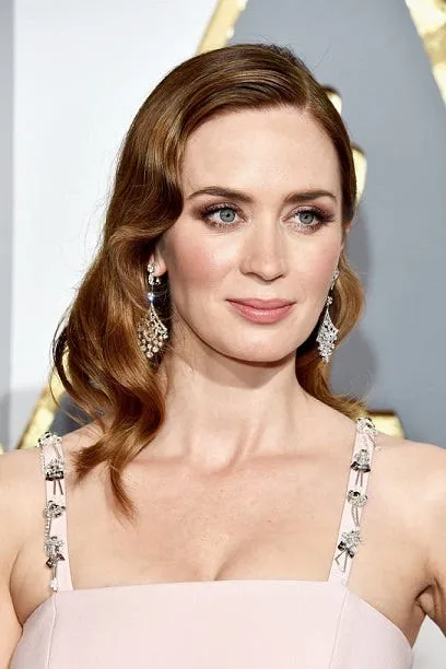 Actress Emily Blunt in Niwaka chandelier earrings. Photo via Glamour.com