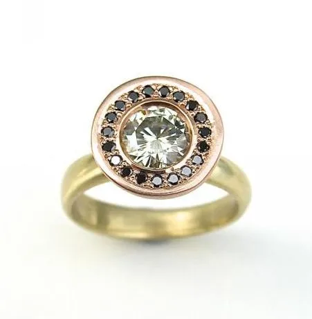 The Black Halo Ring, featuring moissanite and black diamonds