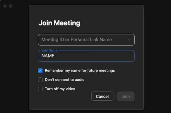 Screenshot of meeting ID