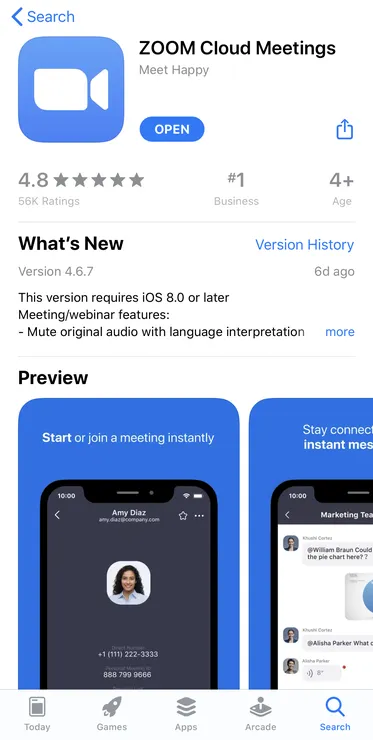 Screenshot of how to download zoom on mobile