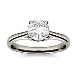 1.00 CTW DEW Round Forever One Moissanite Four Prong Solitaire Engagement Ring in 14K White Gold image, 