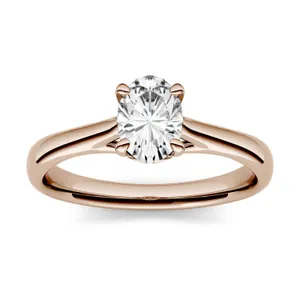 0.90 CTW DEW Oval Forever One Moissanite Four Prong Solitaire Engagement Ring in 14K Rose Gold image, 