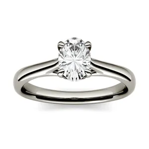 0.90 CTW DEW Oval Forever One Moissanite Four Prong Solitaire Engagement Ring in 14K White Gold image, 