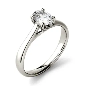 0.90 CTW DEW Oval Forever One Moissanite Four Prong Solitaire Engagement Ring in 14K White Gold image, 
