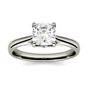 1.70 CTW DEW Cushion Forever One Moissanite Four Prong Solitaire Engagement Ring in 14K White Gold image, 