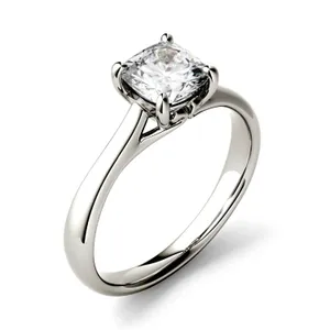 1.70 CTW DEW Cushion Forever One Moissanite Four Prong Solitaire Engagement Ring in 14K White Gold image, 