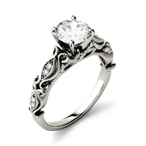 1.07 CTW DEW Round Forever One Moissanite Solitaire with Side Accents Engagement Ring in 14K White Gold image, 