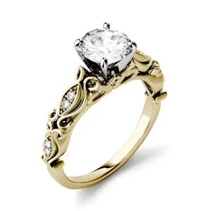 1.07 CTW DEW Round Forever One Moissanite Solitaire with Side Accents Engagement Ring in 14K Yellow Gold image, 