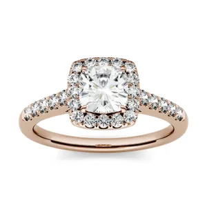 1.66 CTW DEW Cushion Forever One Moissanite Halo with Side Accents Engagement Ring in 14K Rose Gold image, 