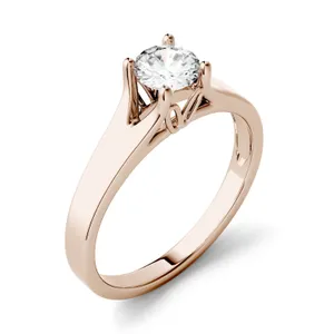 1.00 CTW DEW Round Forever One Moissanite Solitaire Peg Ring in 14K Rose Gold image, 