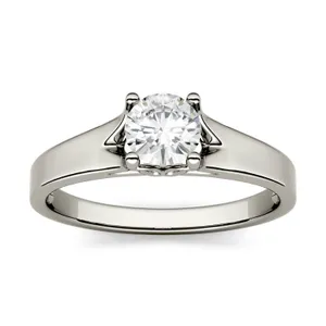 1.00 CTW DEW Round Forever One Moissanite Four Prong Solitaire Engagement Ring in White Gold image, 