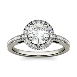 1.40 CTW DEW Round Forever One Moissanite Halo Engagement Ring in 14K White Gold image, 