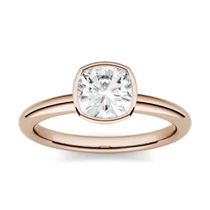 1.10 CTW DEW Cushion Forever One Moissanite Bezel Set Solitaire Engagement Ring in 14K Rose Gold image, 