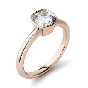 1.10 CTW DEW Cushion Forever One Moissanite Bezel Set Solitaire Engagement Ring in 14K Rose Gold image, 
