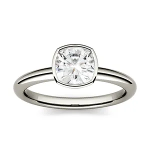 1.10 CTW DEW Cushion Forever One Moissanite Bezel Set Solitaire Engagement Ring in 14K White Gold image, 
