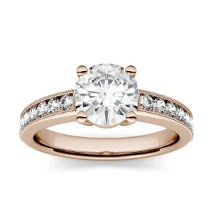 1.31 CTW DEW Round Forever One Moissanite Solitaire with Milgrain Side Accents Engagement Ring in 14K Rose Gold image, 