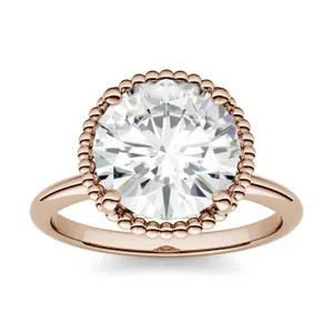 1.00 CTW DEW Round Forever One Moissanite Beaded Solitaire Engagement Ring in 14K Rose Gold image, 