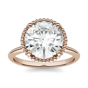2.70 CTW DEW Round Forever One Moissanite Beaded Solitaire Engagement Ring in 14K Rose Gold image, 