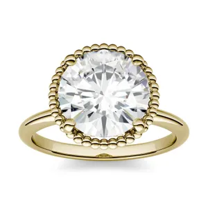 3.60 CTW DEW Round Forever One Moissanite Beaded Solitaire Engagement Ring in 14K Yellow Gold image, 