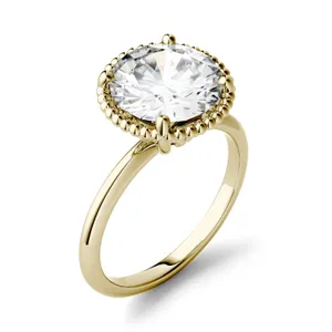 3.60 CTW DEW Round Forever One Moissanite Beaded Solitaire Engagement Ring in 14K Yellow Gold image, 