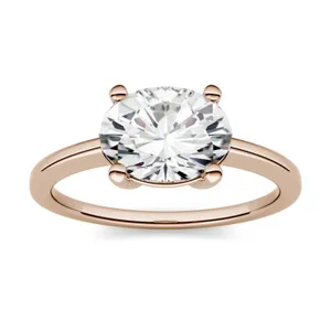 2.10 CTW DEW Oval Forever One Moissanite East-West Solitaire Engagement Ring in 14K Rose Gold image, 
