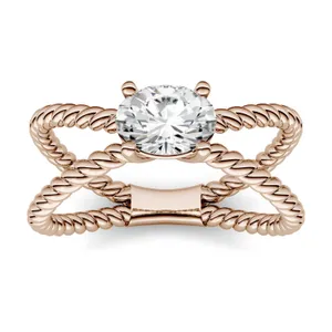0.90 CTW DEW Oval Forever One Moissanite Split Shank Fashion Ring in 14K Rose Gold image, 