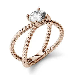 0.90 CTW DEW Oval Forever One Moissanite Split Shank Fashion Ring in 14K Rose Gold image, 