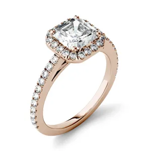 1.71 CTW DEW Asscher Forever One Moissanite Halo with Side Accents Engagement Ring in 14K Rose Gold image, 