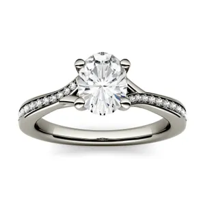 1.03 CTW DEW Oval Forever One Moissanite Solitaire with Side Accents Engagement Ring in 14K White Gold image, 