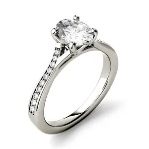 1.03 CTW DEW Oval Forever One Moissanite Solitaire with Side Accents Engagement Ring in 14K White Gold image, 