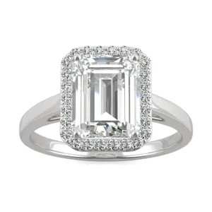 2.73 CTW DEW Emerald Forever One Moissanite Halo Engagement Ring in 14K White Gold image, 