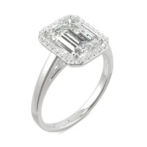 2.73 CTW DEW Emerald Forever One Moissanite Halo Engagement Ring in 14K White Gold image, 