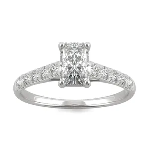 1.42 CTW DEW Radiant Forever One Moissanite Solitaire with Side Accents Engagement Ring in 14K White Gold image, 