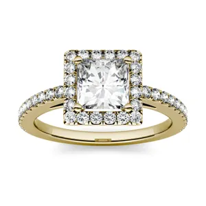 1.32 CTW DEW Princess Forever One Moissanite Halo with Side Accents Ring in 14K Yellow Gold image, 