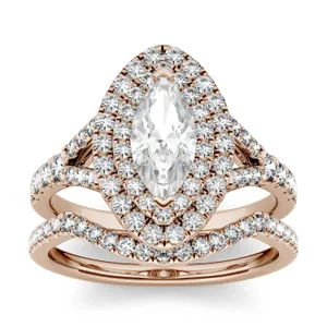 1.87 CTW DEW Marquise Forever One Moissanite Split Shank Double Halo Bridal Ring in 14K Rose Gold image, 