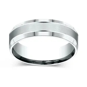 Satin Finish Center with Smooth Beveled Edges 6.0mm Ring in 14K White Gold image, 