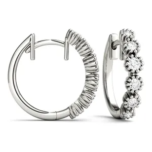 0.40 CTW DEW Round Forever One Moissanite Beaded Hoop Earrings in 14K White Gold image, 