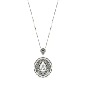 1.70 CTW DEW Oval Forever One Moissanite Oval with Scroll Detail Necklace in 14K White Gold image, 