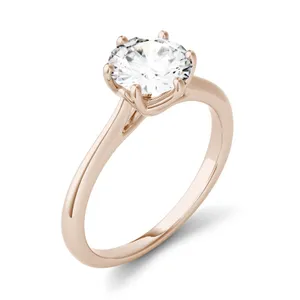1.50 CTW DEW Round Forever One Moissanite Six Prong Solitaire Trellis Engagement Ring in 14K Rose Gold image, 