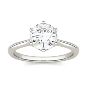 1.50 CTW DEW Round Forever One Moissanite Six Prong Solitaire Trellis Engagement Ring in 14K White Gold image, 