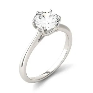 1.50 CTW DEW Round Forever One Moissanite Six Prong Solitaire Trellis Engagement Ring in 14K White Gold image, 