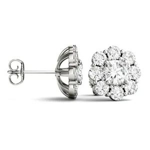 3.20 CTW DEW Cushion Forever One Moissanite Halo Floral Stud Earrings in 14K White Gold image, 