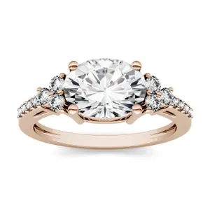 2.30 CTW DEW Oval Forever One Moissanite East-West with Side Accents Engagement Ring in 14K Rose Gold image, 