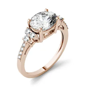 2.30 CTW DEW Oval Forever One Moissanite East-West with Side Accents Engagement Ring in 14K Rose Gold image, 