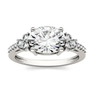 2.30 CTW DEW Oval Forever One Moissanite East-West with Side Accents Engagement Ring in 14K White Gold image, 